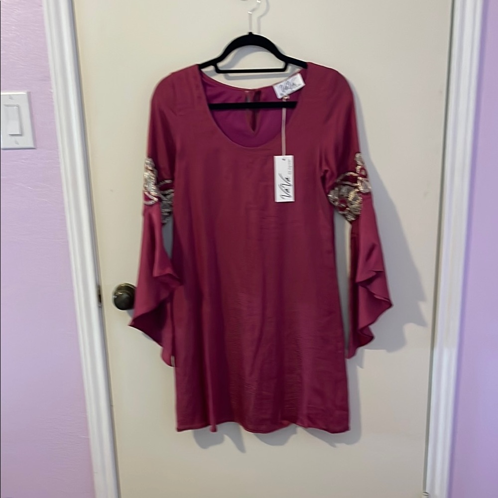 Elegant Maroon dress with gold embroidered accents